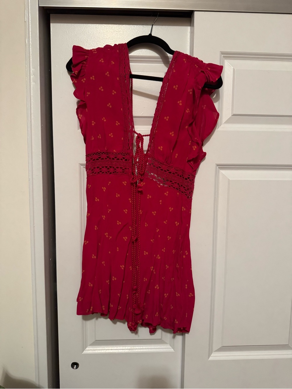 Kids Red One-Piece Romper with Lace Trim
